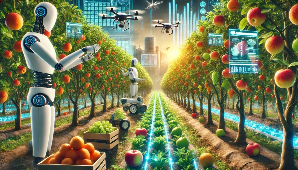 Imagem ilustrativa da agricultura digital, mostrando sensores de solo e drones em um campo, simbolizando a integração de tecnologias IoT para otimizar a produtividade agrícola.